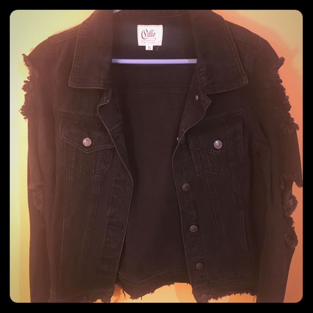 Black Distressed Denim Jacket can fit medium